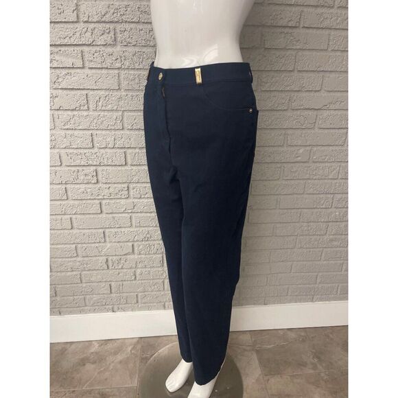 St John Women Stretch Dark Blue Jeans With Gold Tone Hardware Size 12 - Picture 4 of 8